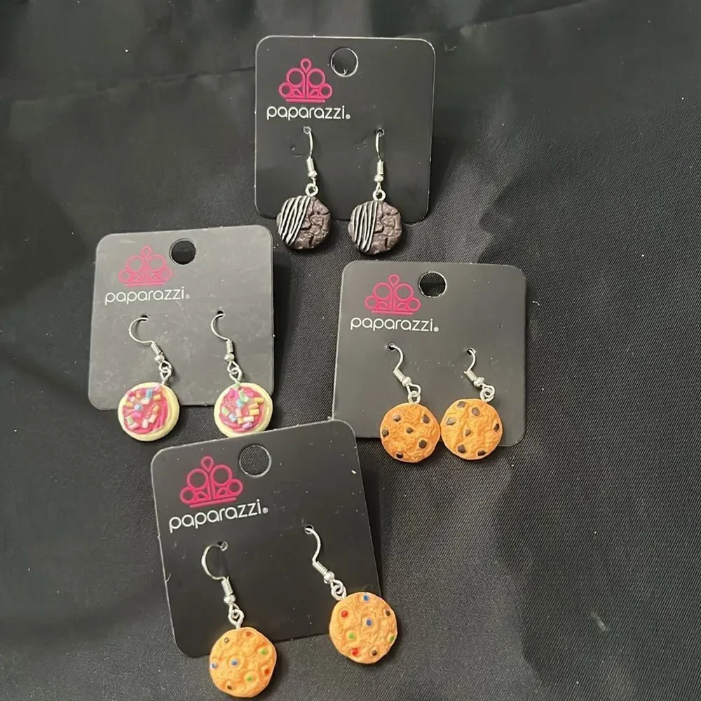 NWOT 4 different pair of Paparazzi Kids Cookie pierced Earrings Brown and Orange